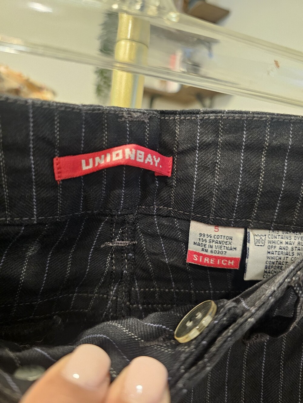 Vintage Low Rise UNIONBAY Black with White Pinstripe Pants - Picture 2 of 7